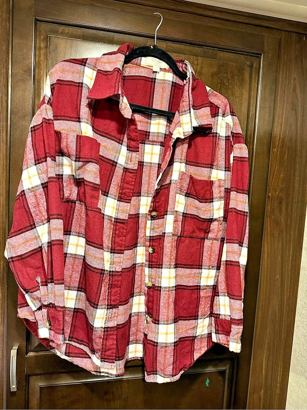 no comment Plaid Button Down in Red & White Size 2X Like New